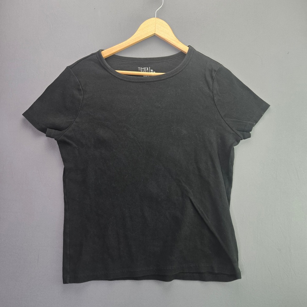 Time and Tru T-Shirt Ribbed Knit Crew Neck XL 16-18 Black Short Sleeve Basic Top
